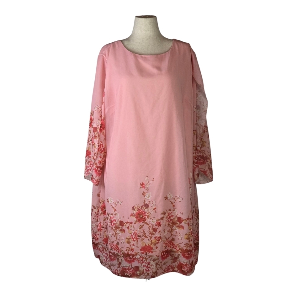 Grace Karin Pink Floral Chiffon Bell Sleeve Dress 4XL Spring Wedding
